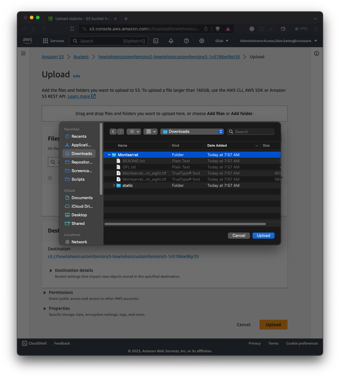 Image of Mac finder about to upload our font files