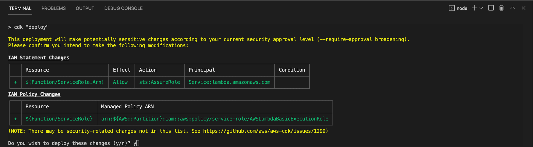 IAM changes after deploying stack with Lambda function