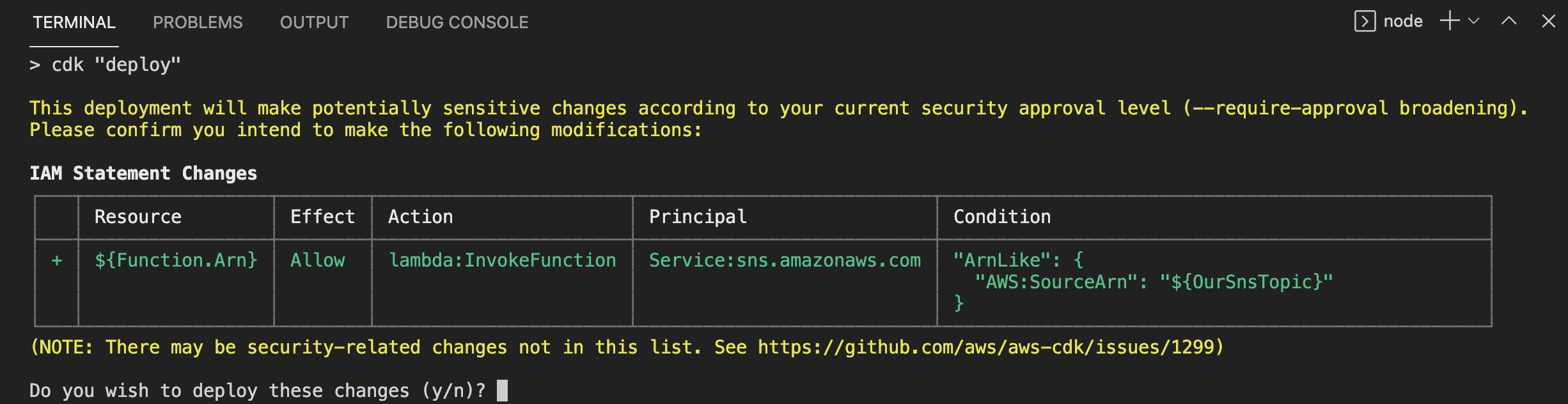 IAM changes approval after deploying the SNS event source